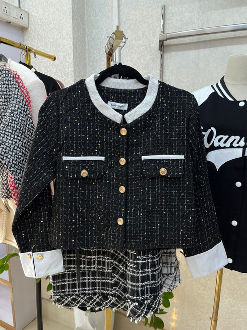Color Contrast Crop Tweed Jacket